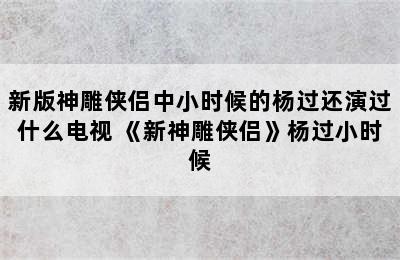 新版神雕侠侣中小时候的杨过还演过什么电视 《新神雕侠侣》杨过小时候